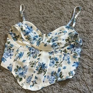 Floral Blue and White Women's Top